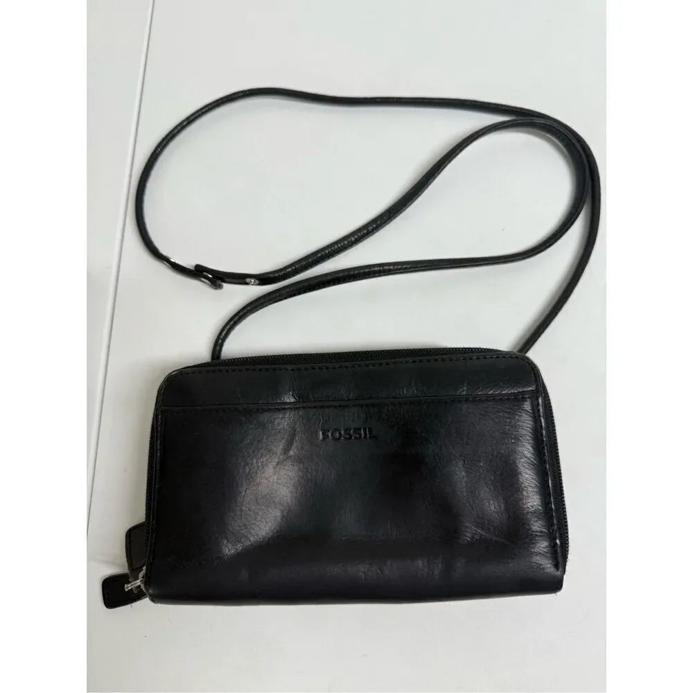 Vintage Genuine Leather Black Fossil Purse With Glass Holder *See Notes